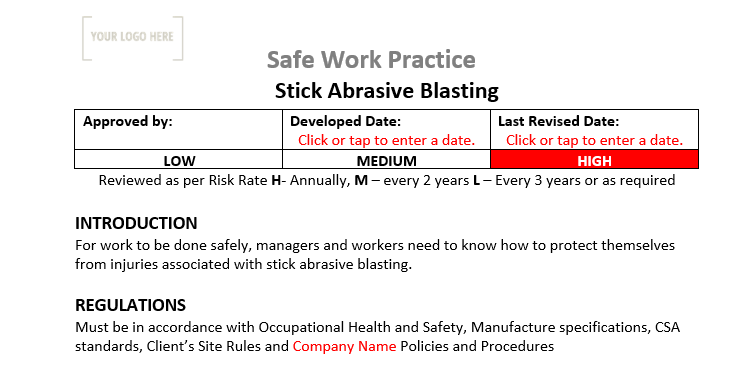 Stick Abrasive Blasting Safe Work Practice