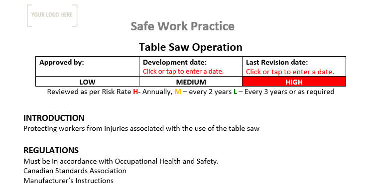 Table Saw Operation Safe Work Practice