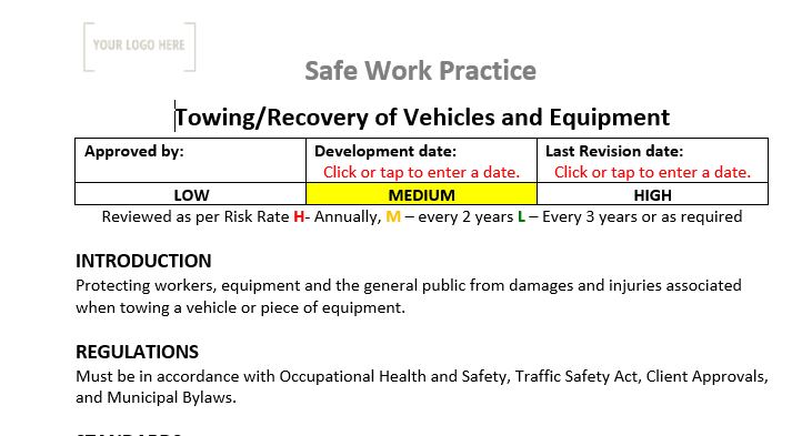 Towing & Recovery of Vehicles and Equipment Safe Work Practice