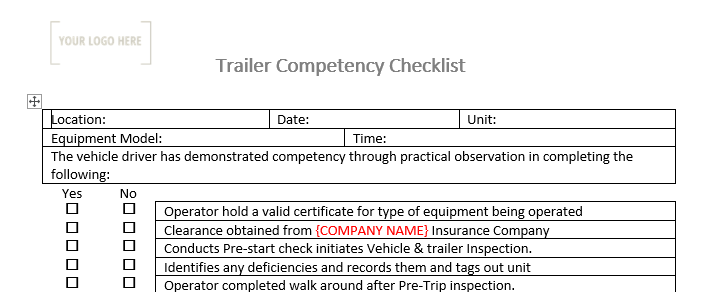 Trailer Competency Checklist