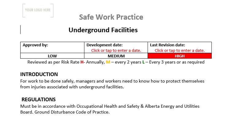 Underground Facilities Safe Work Practice