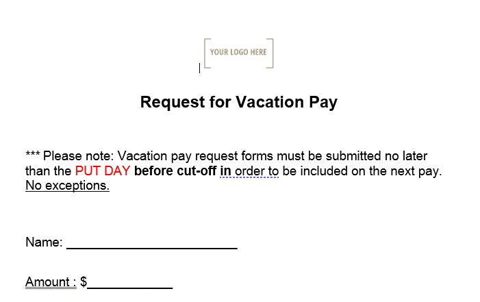 Request for Vacation Pay
