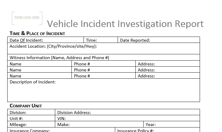 Incident Investigation Report - Vehicle