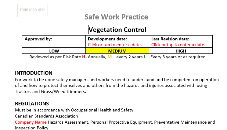 Vegetation Control Safe Work Practice