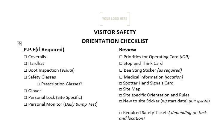 Visitor Safety Safe Work Practice