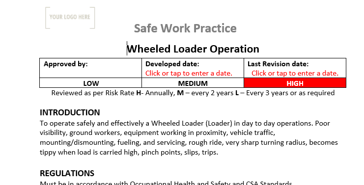 Wheeled Loader Operation Safe Work Practice