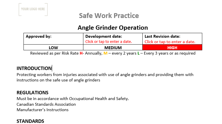 Angle Grinder Operation Safe Work Practice