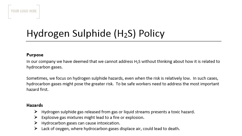 Hydrogen Sulphide (H2S) Code of Practice