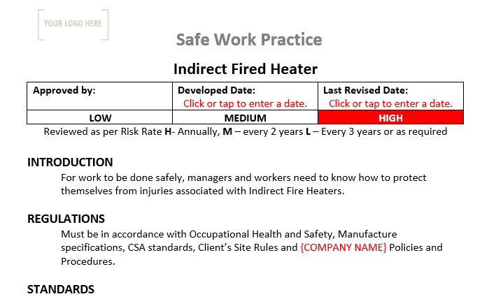 Indirect Fired Heater Safe Work Practice