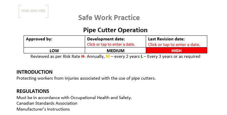 Pipe Cutter Operation Safe Work Practice