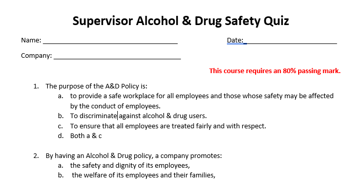 Supervisor Alcohol & Drug Training